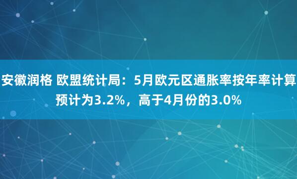 安徽润格 欧盟统计局：5月欧元区通胀率按年率计算预计为3.2%，高于4月份的3.0%